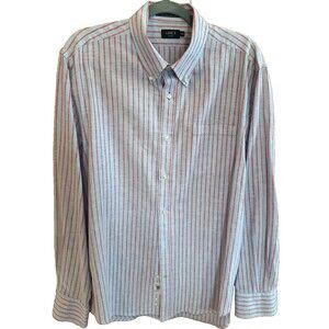 Lincs shirt David Chu DC Mens L Button Down Shirt Cotton Linen Blue Red striped
